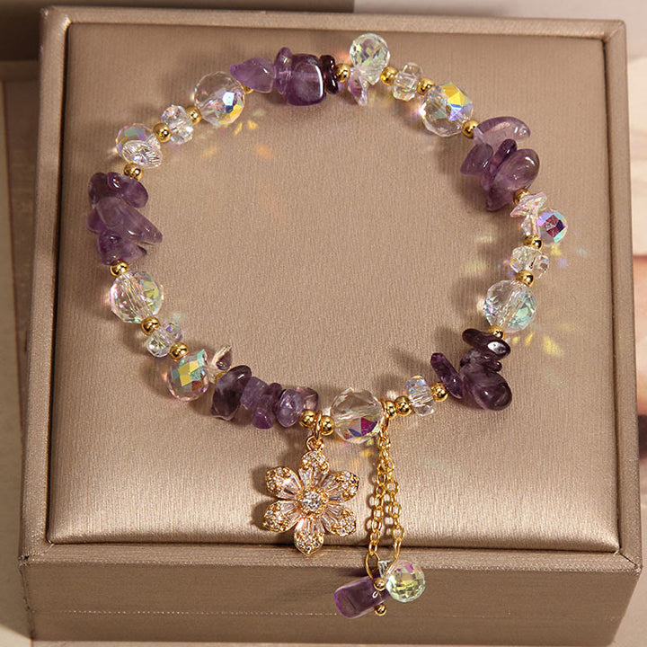 Buddha Stones Amethyst Citrine White Crystal Zircon Flower Spiritual Healing Bracelet