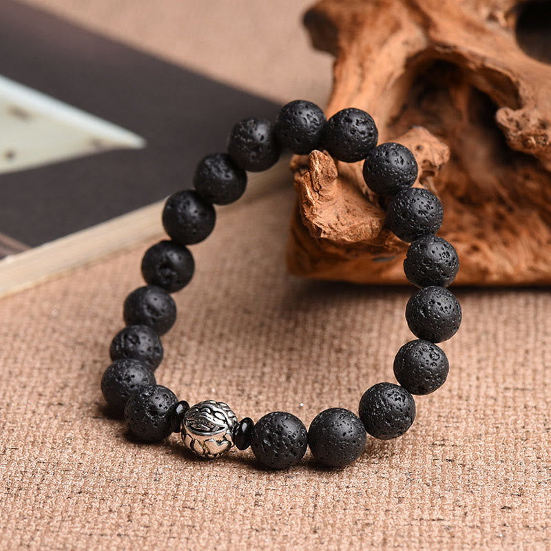 Buddha Stones Lava Rock Beads White Copper PiXiu Wealth Bracelet