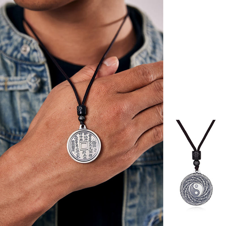 Buddha Stones 999 Sterling Silver Tai Chi Yin Yang Bagua Design Mountain Ghosts Spend Money Necklace Pendant - image 11