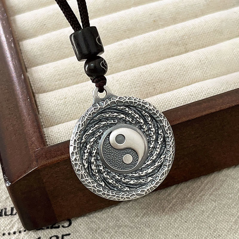 Buddha Stones 999 Sterling Silver Tai Chi Yin Yang Bagua Design Mountain Ghosts Spend Money Necklace Pendant