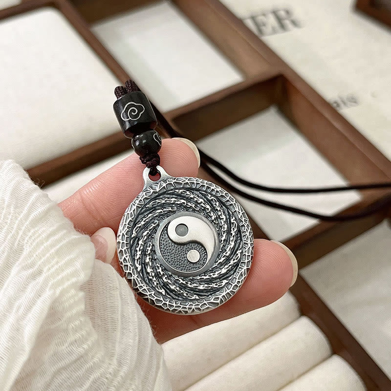 Buddha Stones 999 Sterling Silver Tai Chi Yin Yang Bagua Design Mountain Ghosts Spend Money Necklace Pendant - image 13