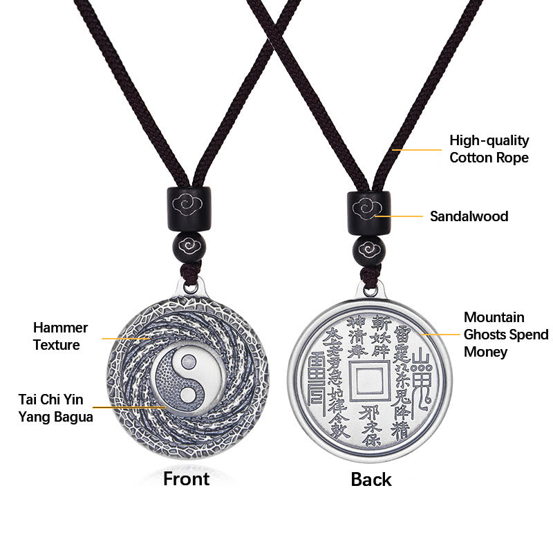 Buddha Stones 999 Sterling Silver Tai Chi Yin Yang Bagua Design Mountain Ghosts Spend Money Necklace Pendant - image 23
