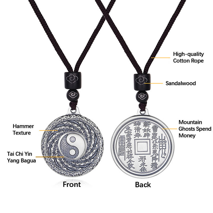 Buddha Stones 999 Sterling Silver Tai Chi Yin Yang Bagua Design Mountain Ghosts Spend Money Necklace Pendant - image 23