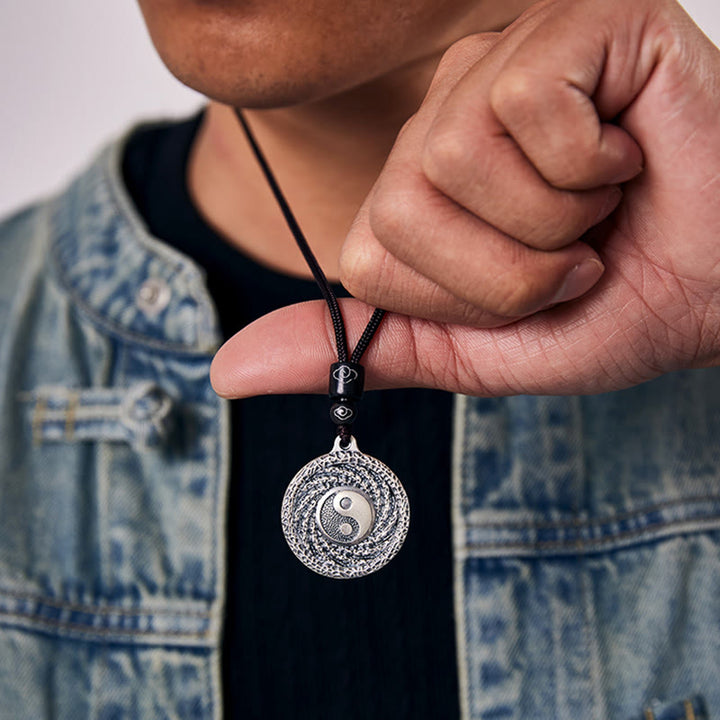 Buddha Stones 999 Sterling Silver Tai Chi Yin Yang Bagua Design Mountain Ghosts Spend Money Necklace Pendant - image 12