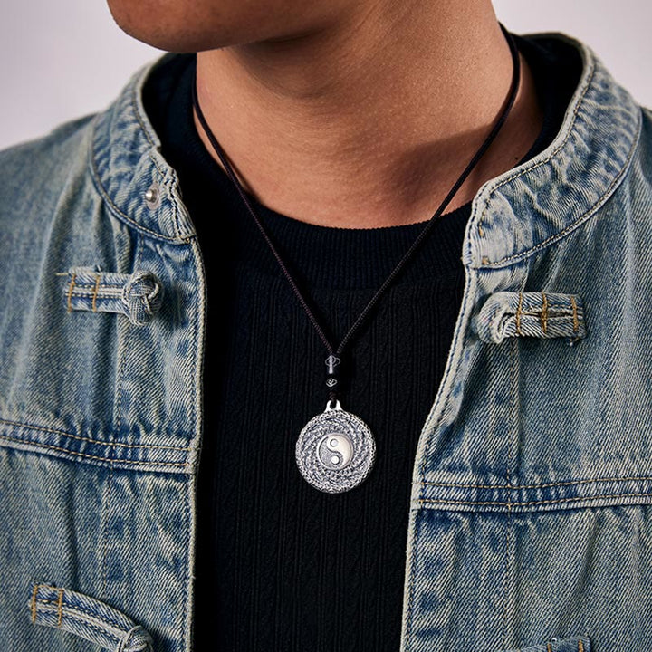 Buddha Stones 999 Sterling Silver Tai Chi Yin Yang Bagua Design Mountain Ghosts Spend Money Necklace Pendant - image 10