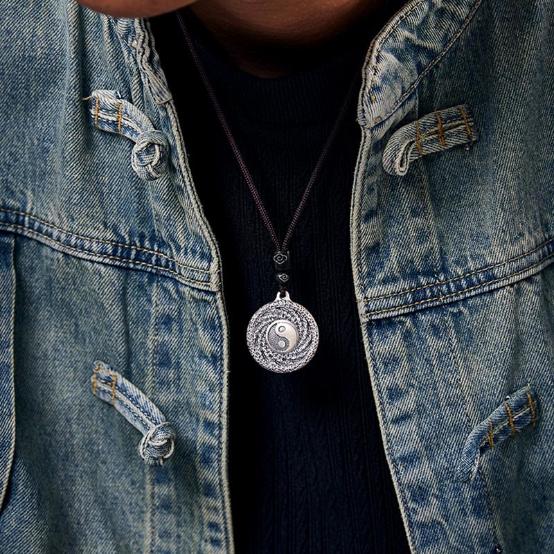 Buddha Stones 999 Sterling Silver Tai Chi Yin Yang Bagua Design Mountain Ghosts Spend Money Necklace Pendant - image 8