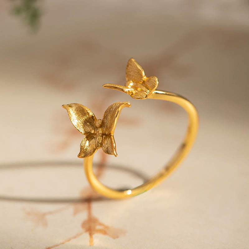 Buddha Stones 925 Sterling Silver Butterfly Love Ring - Golden - image 3