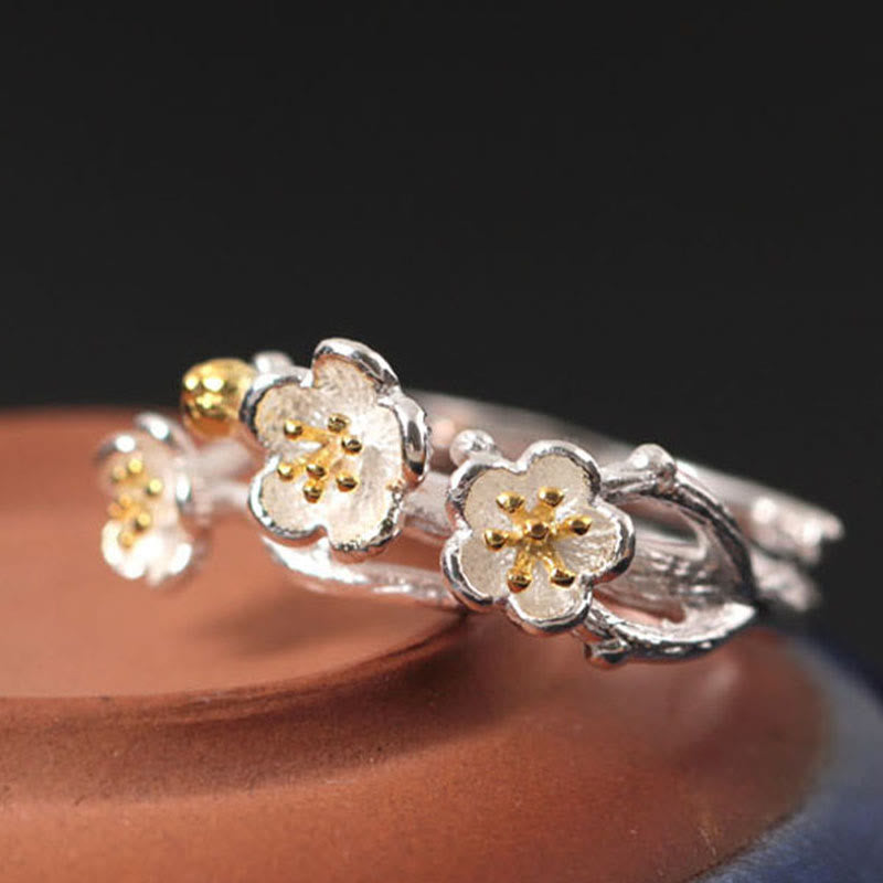 Buddha Stones 925 Sterling Silver Plum Bossom Calm Ring - image 2