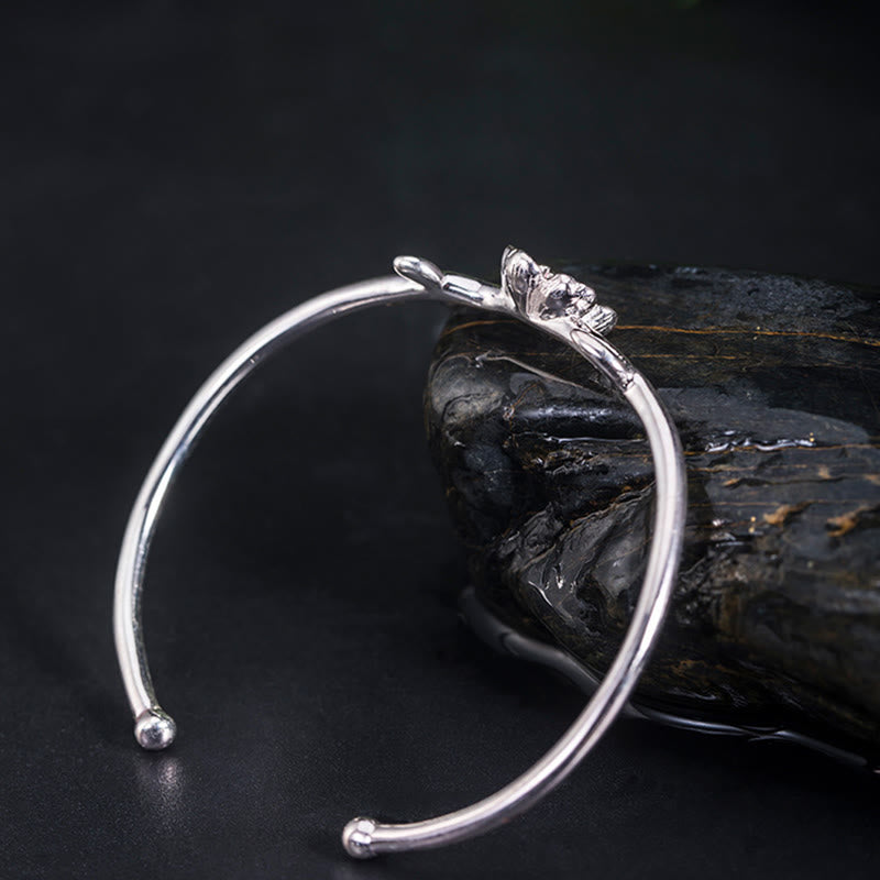 Buddha Stones 925 Sterling Silver Cherry Blossom Luck Bracelet Bangle - image 10