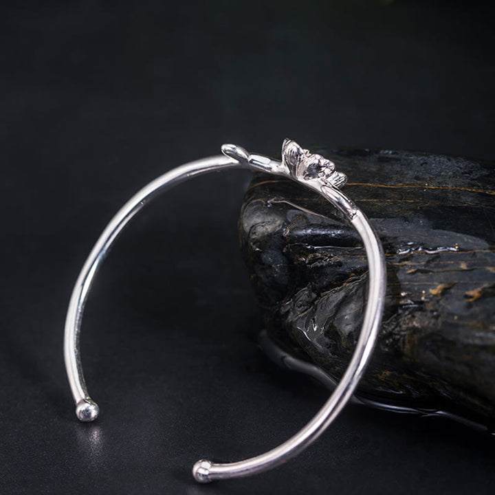 Buddha Stones 925 Sterling Silver Cherry Blossom Luck Bracelet Bangle - image 10