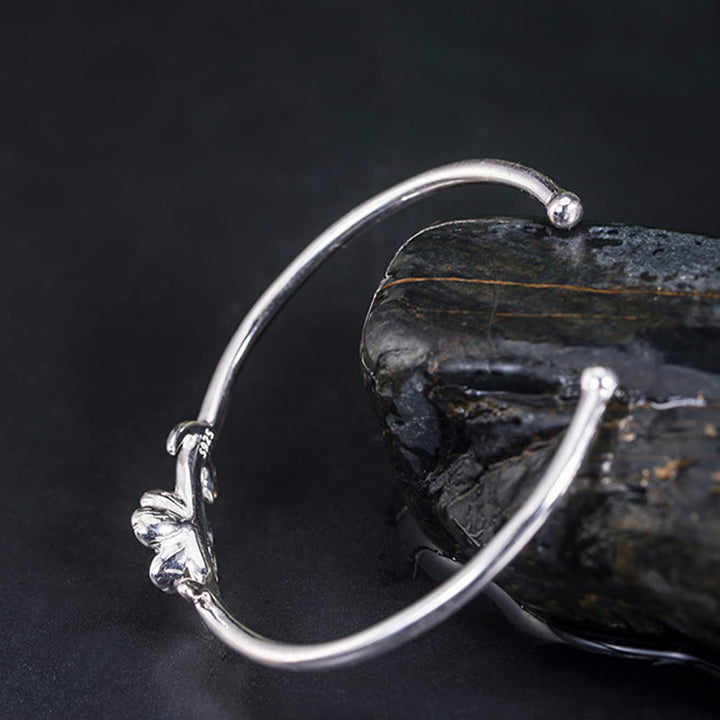 Buddha Stones 925 Sterling Silver Cherry Blossom Luck Bracelet Bangle - image 8