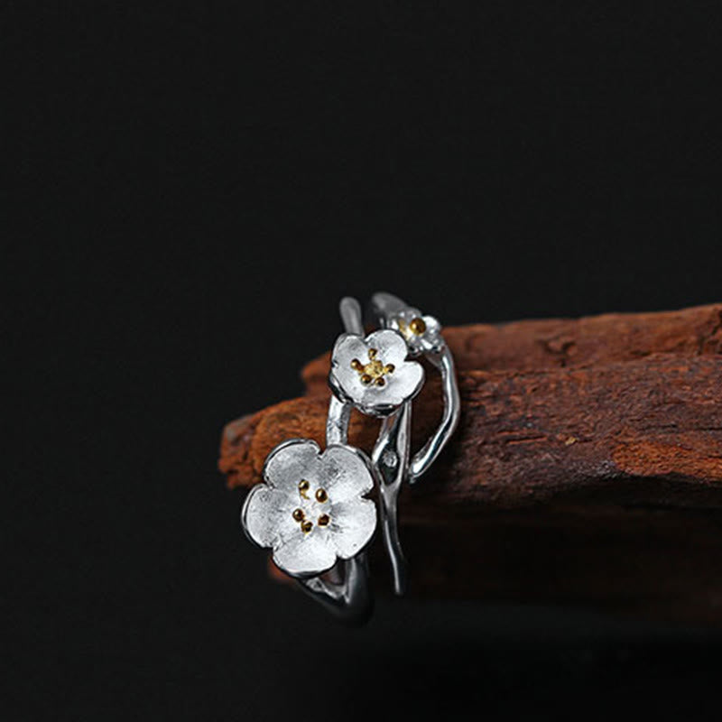 Buddha Stones 925 Sterling Silver Plum Bossom Balance Ring - image 7