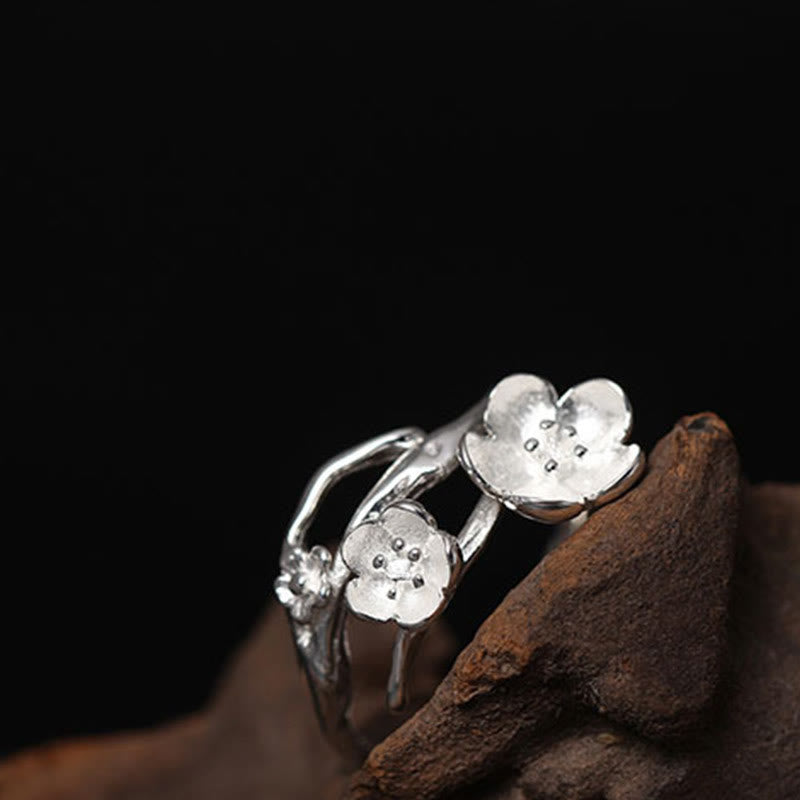 Buddha Stones 925 Sterling Silver Plum Bossom Balance Ring - image 8