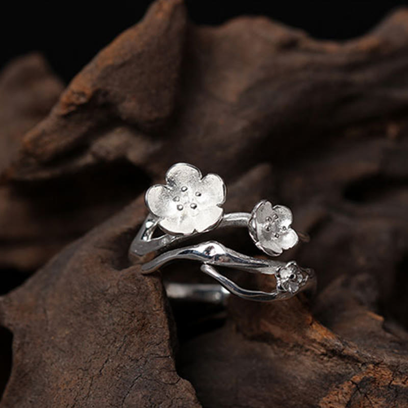 Buddha Stones 925 Sterling Silver Plum Bossom Balance Ring - image 14