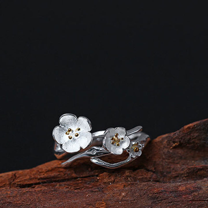 Buddha Stones 925 Sterling Silver Plum Bossom Balance Ring - image 10