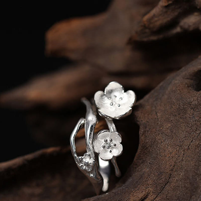 Buddha Stones 925 Sterling Silver Plum Bossom Balance Ring - image 12