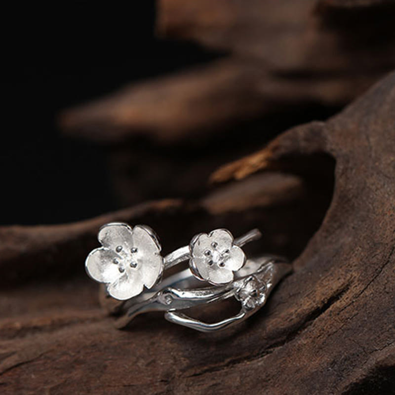 Buddha Stones 925 Sterling Silver Plum Bossom Balance Ring - image 9