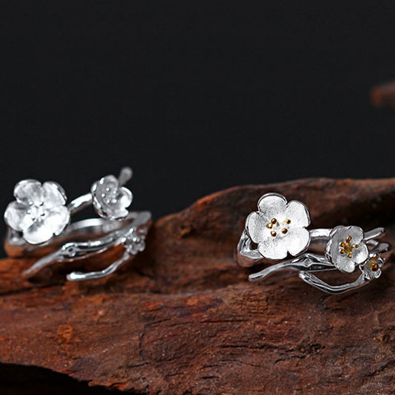 Buddha Stones 925 Sterling Silver Plum Bossom Balance Ring - image 13