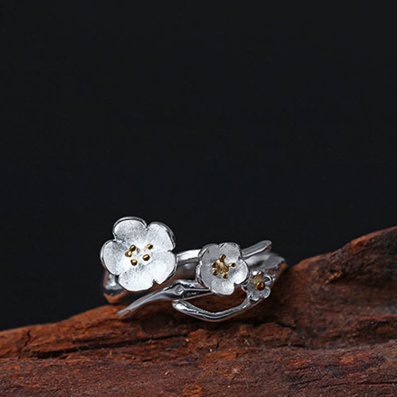 Buddha Stones 925 Sterling Silver Plum Bossom Balance Ring - image 10