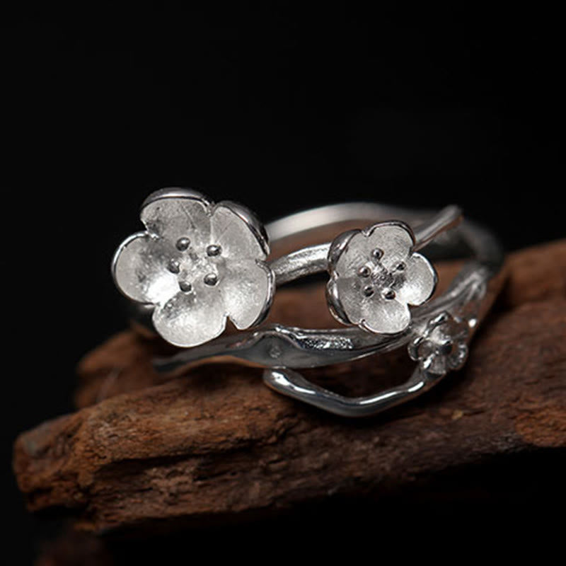 Buddha Stones 925 Sterling Silver Plum Bossom Balance Ring - image 11