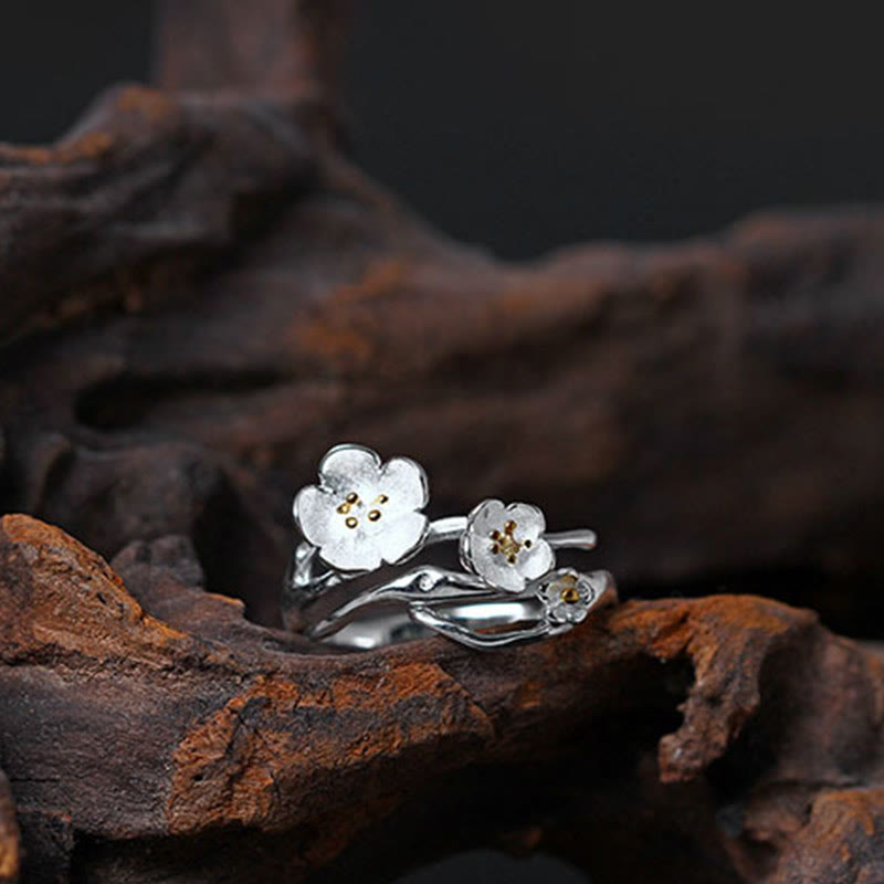 Buddha Stones 925 Sterling Silver Plum Bossom Balance Ring - image 15