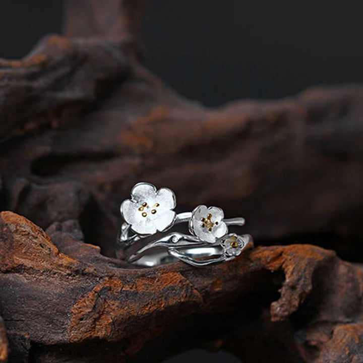 Buddha Stones 925 Sterling Silver Plum Bossom Balance Ring - image 15