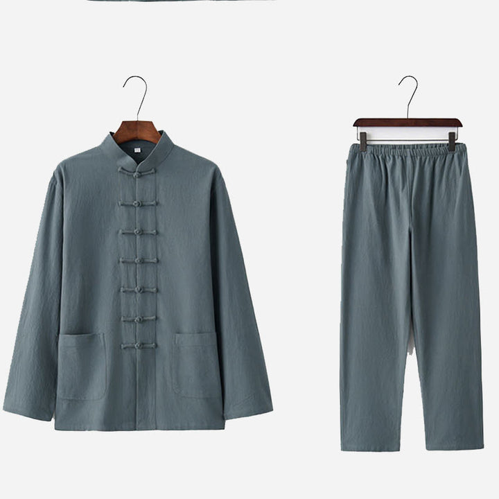 Buddha Stones Frog-Button Tang Long Sleeve Shirt Pants Men's Suit - image 14
