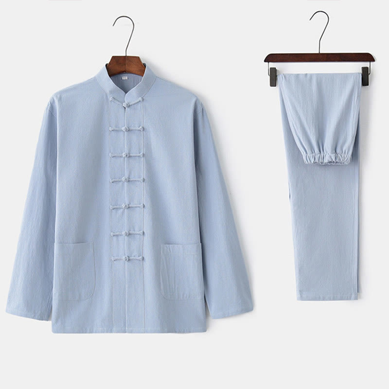 Buddha Stones Frog-Button Tang Long Sleeve Shirt Pants Men's Suit - image 25