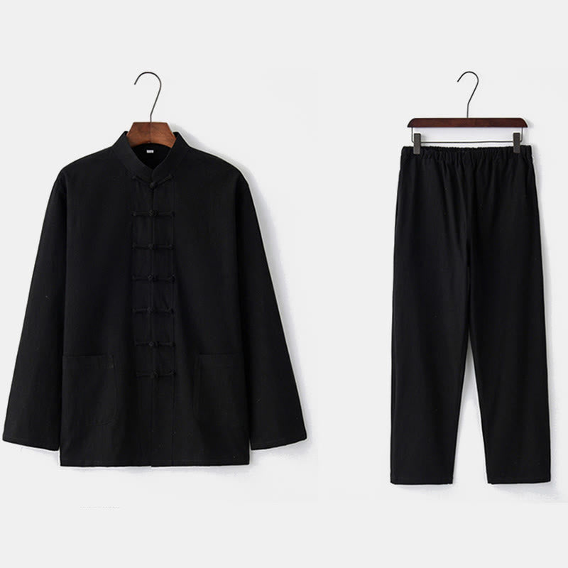 Buddha Stones Frog-Button Tang Long Sleeve Shirt Pants Men's Suit - image 20