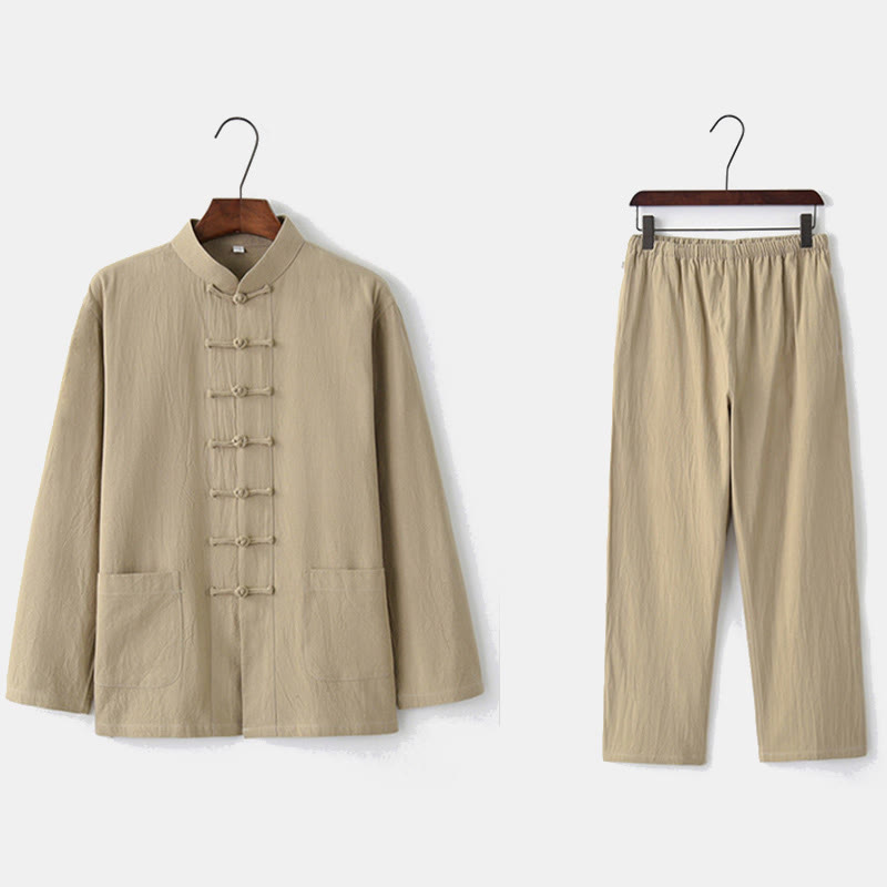 Buddha Stones Frog-Button Tang Long Sleeve Shirt Pants Men's Suit - image 26