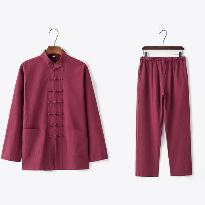 Buddha Stones Frog-Button Tang Long Sleeve Shirt Pants Men's Suit - image 29