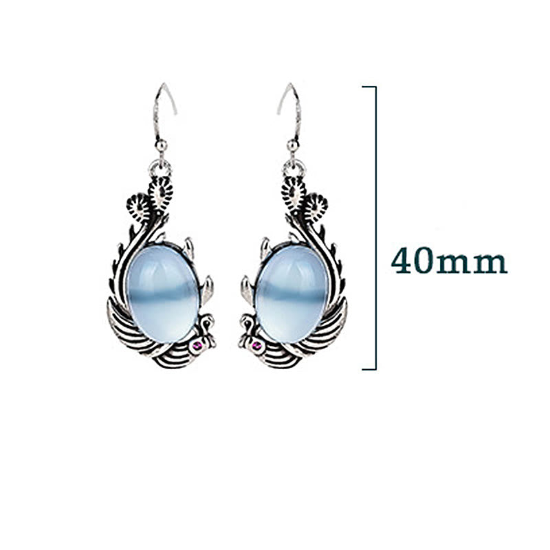 Buddha Stones 925 Sterling Silver Posts Blue Chalcedony Koi Fish Balance Vitality Earrings