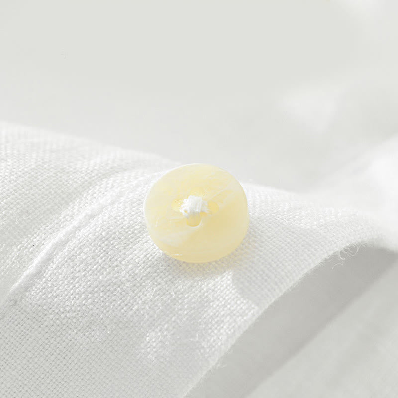 Buddha Stones Solid Color Loose Long Sleeve Half Button Shirt Linen Men Clothing - image 4