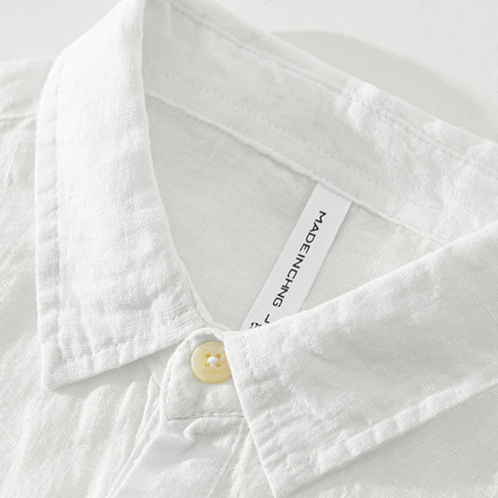 Buddha Stones Solid Color Loose Long Sleeve Half Button Shirt Linen Men Clothing - image 2