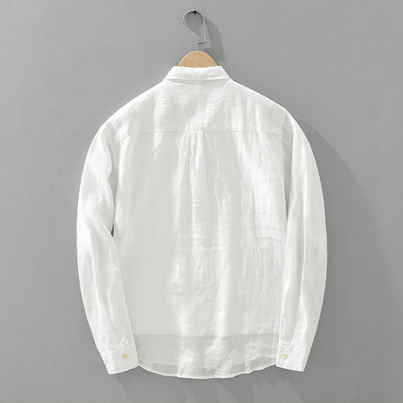 Buddha Stones Solid Color Loose Long Sleeve Half Button Shirt Linen Men Clothing - image 1