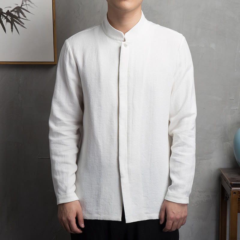 Buddha Stones Solid Color Chinese Tang Suit Cotton Linen Jacket Men Clothing - White - US/UK/AU42，EU52 (4XL) - image 3