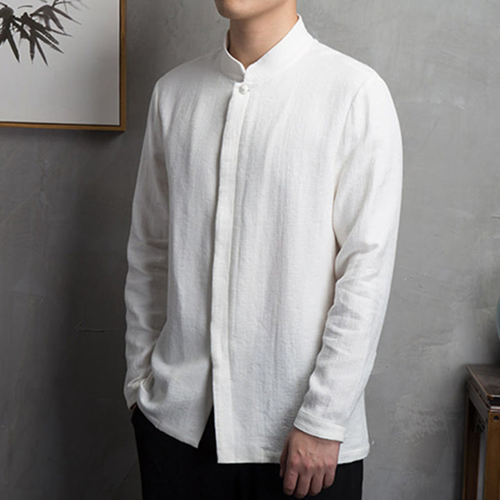 Buddha Stones Solid Color Chinese Tang Suit Jacket Men Clothing - image 5