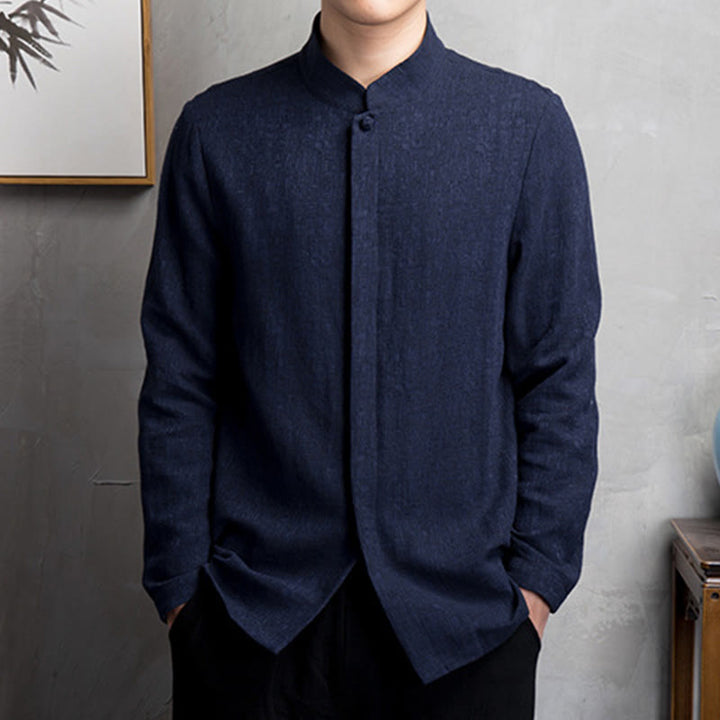 Buddha Stones Solid Color Chinese Tang Suit Jacket Men Clothing - image 11