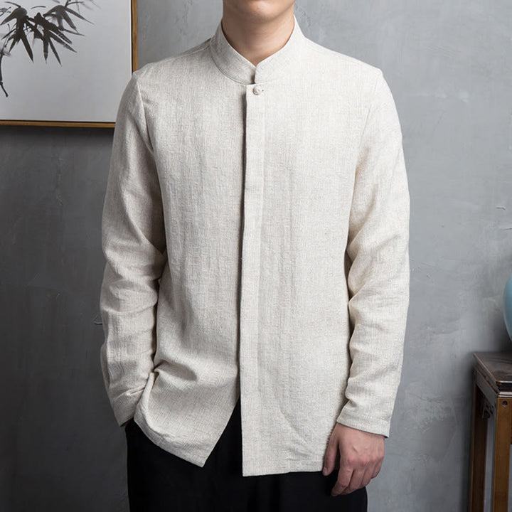 Buddha Stones Solid Color Chinese Tang Suit Cotton Linen Jacket Men Clothing - Linen - US/UK/AU42，EU52 (4XL) - image 0