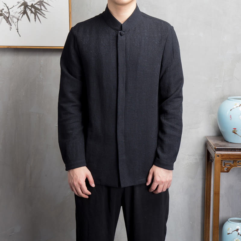 Buddha Stones Solid Color Chinese Tang Suit Jacket Men Clothing - image 8