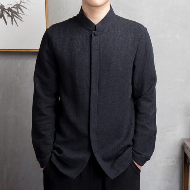 Buddha Stones Solid Color Chinese Tang Suit Cotton Linen Jacket Men Clothing - Black - US/UK/AU42，EU52 (4XL) - image 7