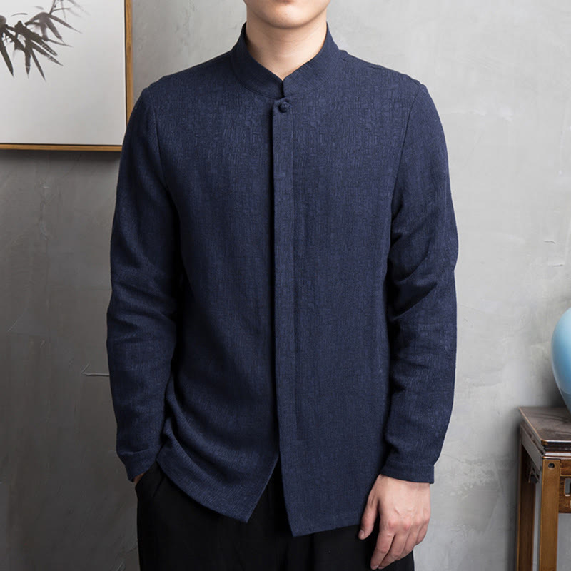 Buddha Stones Solid Color Chinese Tang Suit Jacket Men Clothing - Navy Blue - US/UK/AU42，EU52 (4XL) - image 12