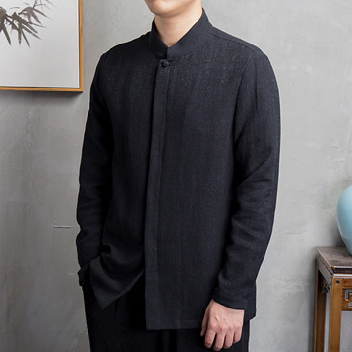 Buddha Stones Solid Color Chinese Tang Suit Cotton Linen Jacket Men Clothing - image 11