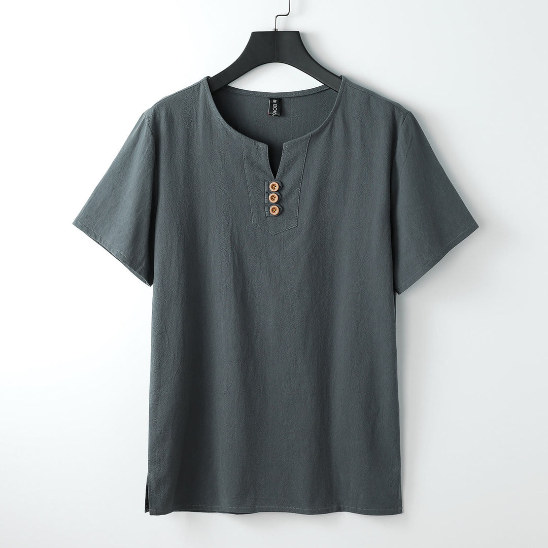 Buddha Stones Men's T-Shirt Solid Color Top Short Sleeve Three-button V Collar Soft Shirt - Gray - US/UK/AU54，EU64 (9XL) - image 0