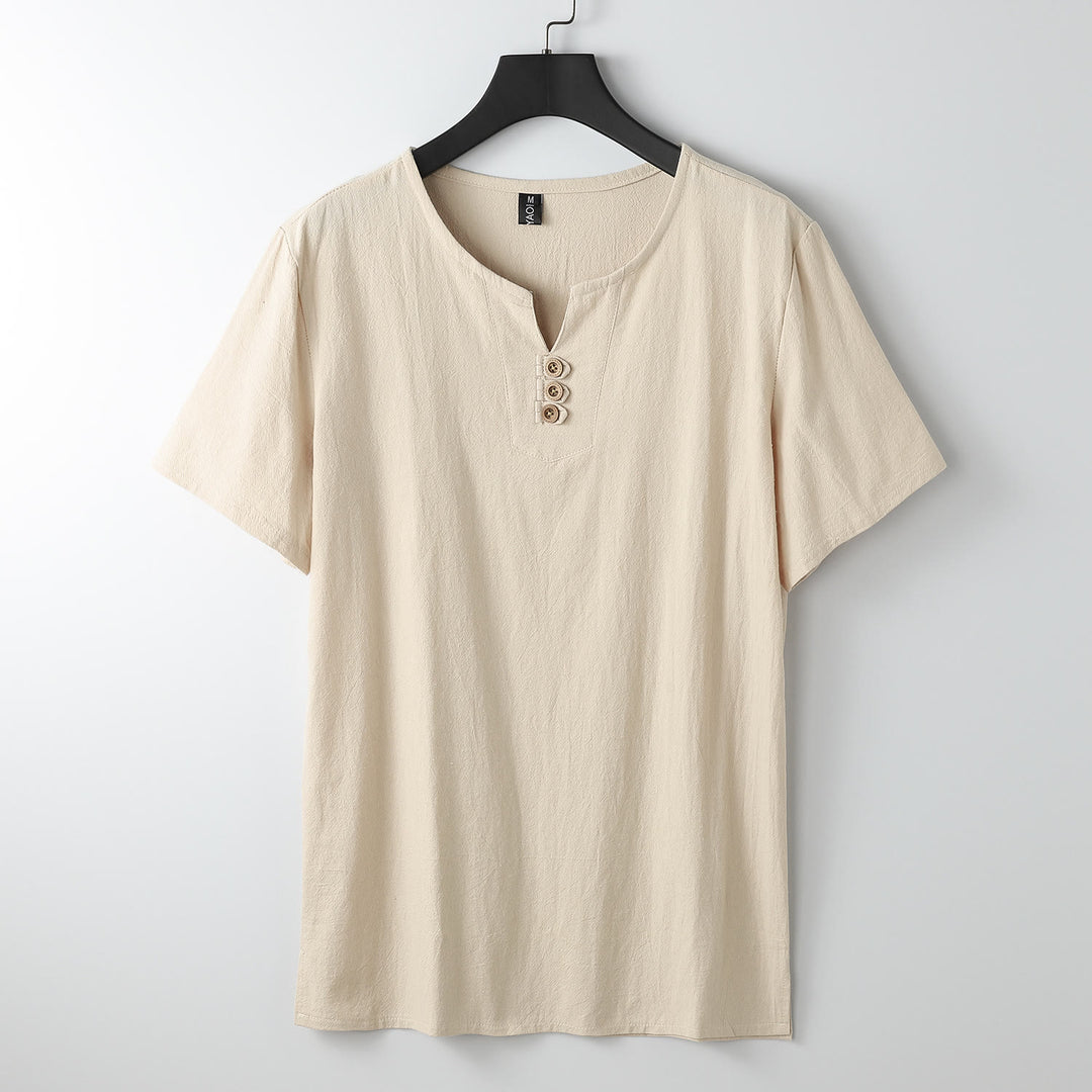 Buddha Stones Men's T-Shirt Solid Color Top Short Sleeve Three-button V Collar Soft Shirt - Moccasin - US/UK/AU54，EU64 (9XL) - image 11