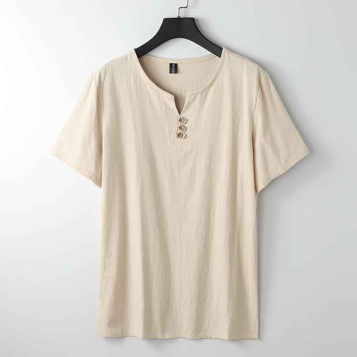 Buddha Stones Men's T-Shirt Solid Color Top Short Sleeve Three-button V Collar Soft Shirt - Moccasin - US/UK/AU54，EU64 (9XL) - image 11
