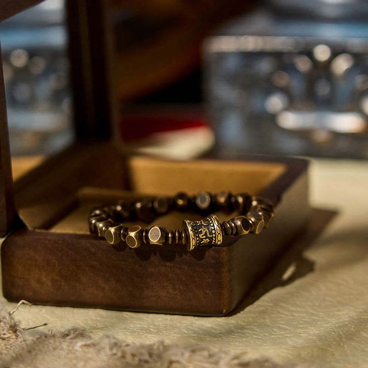 Buddha Stones Tibetan Om Mani Padme Hum Carved Copper Brass Amulet Focus Bracelet