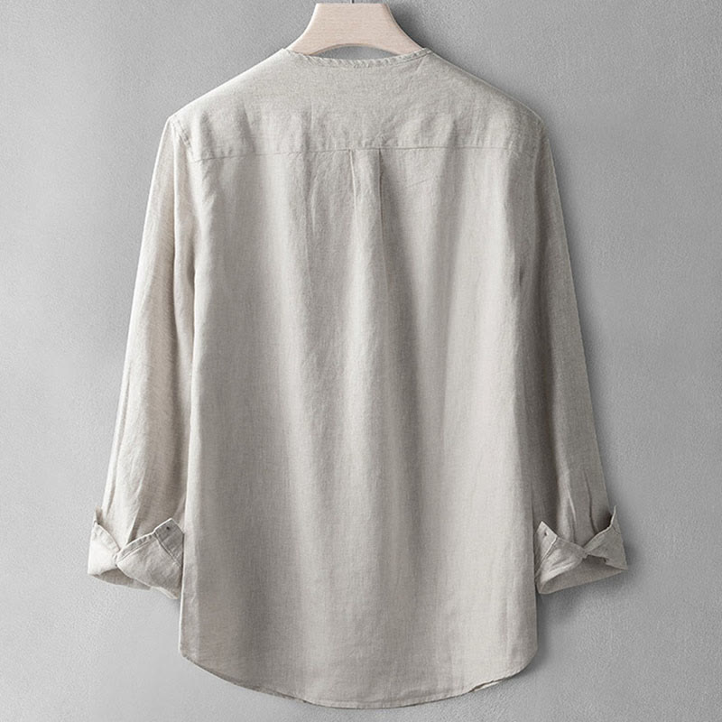 Buddha Stones Solid Color Long Sleeve Button Shirt Linen Men Clothing - image 11