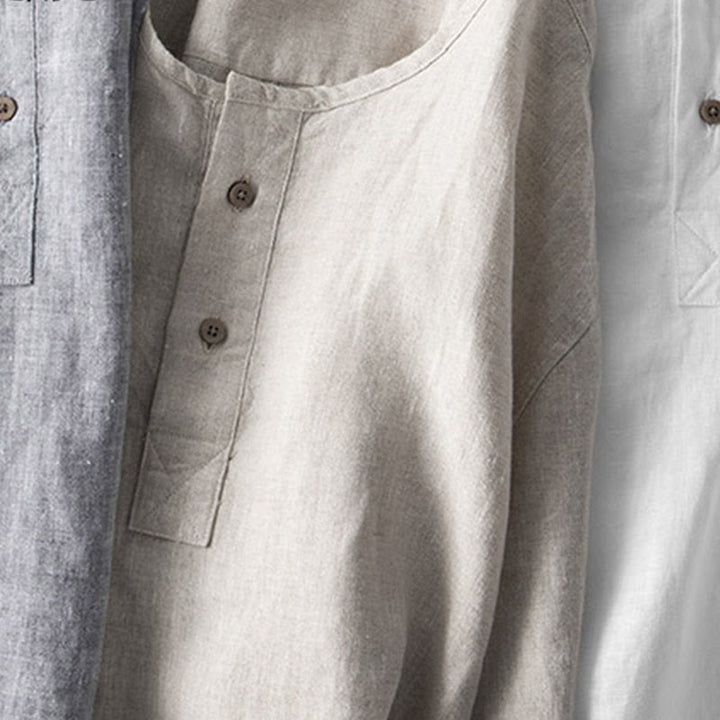 Buddha Stones Solid Color Long Sleeve Button Shirt Linen Men Clothing - image 14