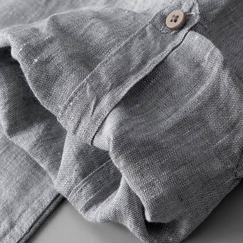 Buddha Stones Solid Color Long Sleeve Button Shirt Linen Men Clothing - image 9